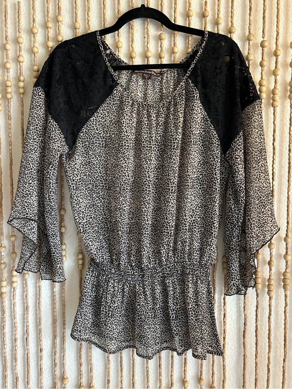 Y2K Mushka Sienna Rose Cheetah Black Lace Stretch Waist Flowy Sleeve Whimsy Goth